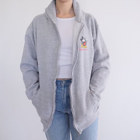 Vintage '90S Walt Disney World Mickey Mouse Grey Sweatshirt Hoodie L - Picture 1 of 12